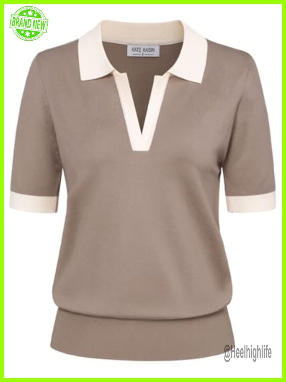 Women's Short Sleeve V Neck Collared Polo Sweater Knit Pullover Top